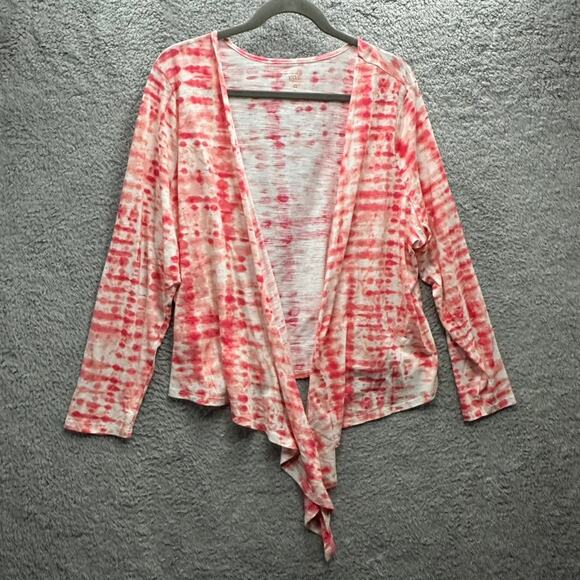 Belle by Kim Gravel XL Pink White Flowy Cardigan Open Front Lightweight Vacation - Picture 7 of 9